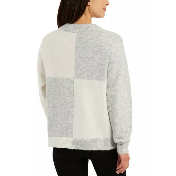 NWT | Grey and White Checkered Crewneck Sweater Size XL Women - Picture 2 of 3